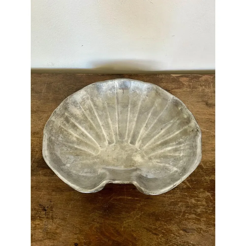 Vintage Solid Pewter Shell Tray | Clam Shell Serving Platter | Cottagecore